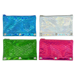 Inkology Embossed Mermaid Scale Binder Pencil Pouches, 10in x 4in, Assorted Colors, Pack Of 12 Pouches