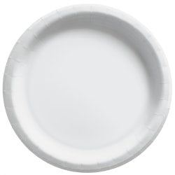 Amscan Round Paper Plates, Frosty White, 10in, 50 Plates Per Pack, Case Of 2 Packs