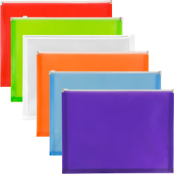 JAM Paper Plastic Envelopes, 9-3/4in x 13in, Zipper Closure, Assorted Colors, Pack Of 6 Envelopes