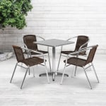 Flash Furniture Lila 5-Piece 23-1/2ft" Square Aluminum Indoor/Outdoor Table Set With Rattan Chairs, Dark Brown