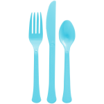 Amscan Boxed Heavyweight Cutlery Assortment, Caribbean Blue, 200 Utensils Per Pack, Case Of 2 Packs