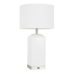 LumiSource Carmen Table Lamp, 24-1/2inH, White Shade/Silver And White Base