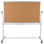 Flash Furniture Reversible Cork Bulletin/Magnetic Dry-Erase Whiteboard, 62 1/2in x 62 1/4in, Silver Aluminum Frame