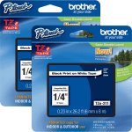 Brother P-touch TZe Laminated Tape Cartridges, 1/4inW x 26L , Rectangle, White, 2 Per Bundle