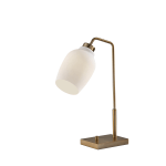 Adesso Clara Desk Lamp with USB Port, 20-1/2inH, Opal White Shade/Antique Brass Base