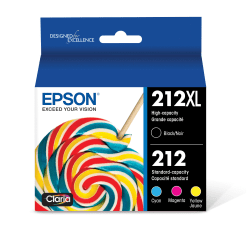 Epson 212XL Claria High-Yield Black And Cyan, Magenta, Yellow Ink Cartridges, Pack Of 4