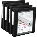 Office Depot Brand Durable View 3-Ring Binder, 1 1/2in Round Rings, Black, Pack Of 4