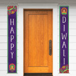 Amscan Happy Diwali Hanging Canvas Flags, 74in x 13-1/2in, Purple, Pack Of 2 Flags