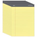 Office Depot Brand Professional Writing Pads, 8 1/2in x 11 3/4in, Legal/Wide Ruled, 50 Sheets, Canary, Pack Of 8