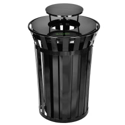 Alpine 38-Gallon Metal-Slatted Outdoor Commercial Trash Can, With Lid, Black