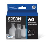 Epson 60 DuraBrite Ultra Black Ink Cartridges, Pack Of 2, T060120-D2