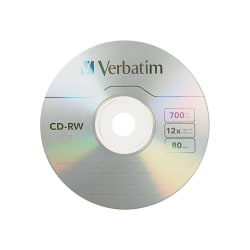 Verbatim CD-RW 700MB 4X-12X High Speed with Branded Surface - 1pk Slim Case