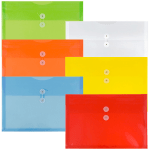 JAM Paper Legal Plastic Booklet Envelopes, 9-3/4in x 14-1/2in, Button & String Closure, Assorted Colors, Pack Of 6 Envelopes