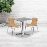 Flash Furniture Lila 3-Piece 23-1/2in Square Aluminum Indoor/Outdoor Table Set With Rattan Chairs, Beige