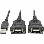 Tripp Lite 2-Port USB To DB9 Serial FTDI Adapter Cable With COM Retention, 6ft