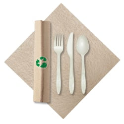 CaterWrap Pre-Rolled Cutlery, Linen-Like Napkin, Natural/White, Case Of 100 Rolls