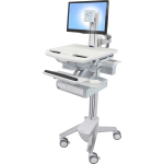 Ergotron StyleView Dual-Monitor Telepresence Cart, 50.5inH x 17.5inW x 31inD, Gray/White/Polished Aluminum