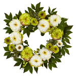 Nearly Natural Peony Mum 24inH Plastic Wreath, 24inH x 24inW x 3inD, White