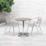 Flash Furniture Lila 3-Piece 27-1/2in Round Aluminum Indoor/Outdoor Table Set With Slat-Back Chairs