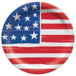 Amscan Summer Painted Patriotic Round Paper Plates, 8-1/2in, Red, Pack Of 50 Plates