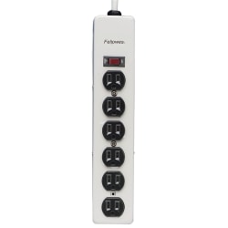 Fellowes 6-Outlet Metal Power Strip, 6ft Cord, Platinum