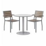 KFI Studios Eveleen 3-Piece Outdoor Patio Set, 33-13/16inH x 30inW x 30inD, Silver/Mocha Chairs, White/Silver Table