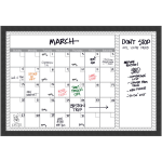 Amanti Art Dry-Erase Calendar, Glass, 38in x 26in, Gray Chevron, Black Wood Frame