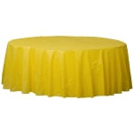 Amscan 77017 Solid Round Plastic Table Covers, 84in, Yellow Sunshine, Pack Of 6 Covers