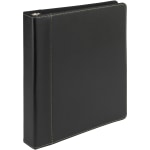 Samsill Contrast Stitch Bonded Leather Ring Binder, 1in Ring, 8 1/2in x 11in, Black