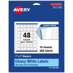 Avery Glossy Permanent Labels With Sure Feed, 94103-WGP10, Square, 1in x 1in, White, Pack Of 480