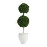 Nearly Natural Boxwood Double Ball Topiary 4'H Artificial Tree With Planter, 48inH x 10inW x 10inD, Green/White