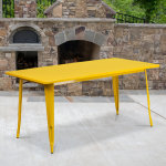 Flash Furniture Commercial Grade Indoor/Outdoor Metal Table, 29-1/2inH x 31-1/2inW x 63inD, Yellow