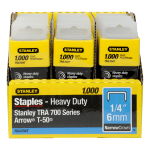 Stanley SharpShooter Heavy-Duty 1/4in Staples - Heavy Duty - 1/4in - 1/4in Leg - 3/8in Crown - Insulated - Silver - 1000 / Box