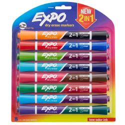 EXPO 2-in-1 Double-Sided Dry Erase Markers, Pack Of 8