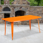 Flash Furniture Commercial Grade Indoor/Outdoor Metal Table, 29-1/2inH x 31-1/2inW x 63inD, Orange