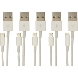 VisionTek Lightning to USB Cable For iPhone/iPad/iPod, 3.3 ft., Pack Of 5