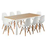 Inval Madeira 9-Piece Indoor/Outdoor Rectangular Table Set, 29-1/8inH x 35-7/16inW x 71inD, White/Teak Brown