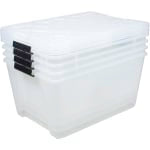 Office Depot Brand by GreenMade Instaview Storage Container With Latch Handles/Snap Lids, 45 Qt, 16-1/2in x 15-3/4in x 21-1/2in, Clear, Pack Of 4