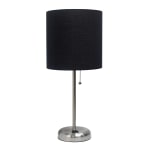 Creekwood Home Oslo Power Outlet Metal Table Lamp, 19-1/2inH, Black Shade/Brushed Steel Base