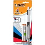 BIC 4-Color Pen/Pencil, #2HB Pencil Lead, 0.7 mm Medium Point, White/Gray/Black Barrel, Black/Blue/Red Ink