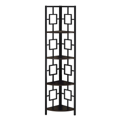 Monarch Specialties Astrid 62inH 4-Shelf Corner Bookcase, Espresso/Black