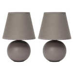 Creekwood Home Nauru Petite Ceramic Orb Base Table Lamp, 8-11/16inH, Gray Shades/Gray Bases, Set Of 2