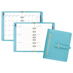 AT-A-GLANCE Weekly/Monthly Faux Leather Fashion Starter Set Planner, 5 1/2in x 8 1/2in, Teal