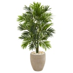 Nearly Natural Areca Palm 48inH Artificial Tree With Planter, 48inH x 26inW x 26inD, Green/Sand