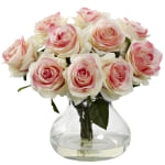 Nearly Natural Rose 11inH Plastic Floral Arrangement With Vase, 11inH x 11inW x 11inD, Light Pink