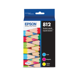 Epson 812 DuraBrite Ultra Cyan, Magenta, Yellow Ink Cartridges, Pack Of 3, T812520-S