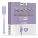 Amscan 8017 Solid Heavyweight Plastic Forks, Lavender, 50 Forks Per Pack, Case Of 3 Packs