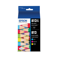 Epson 812XL/812 DuraBrite Ultra High-Yield Black And Cyan, Magenta, Yellow Ink Cartridges, Pack Of 4, T812XL-BCS