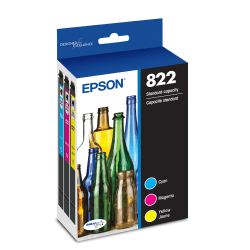 Epson 822 DuraBrite Ultra Cyan, Magenta, Yellow Ink Cartridges, Pack Of 3, T822520-S