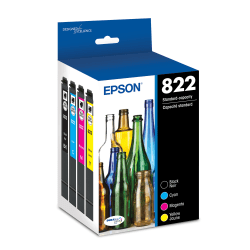 Epson 822 DuraBrite Ultra Black And Cyan, Magenta, Yellow Ink Cartridges, Pack Of 4, T822120-BCS